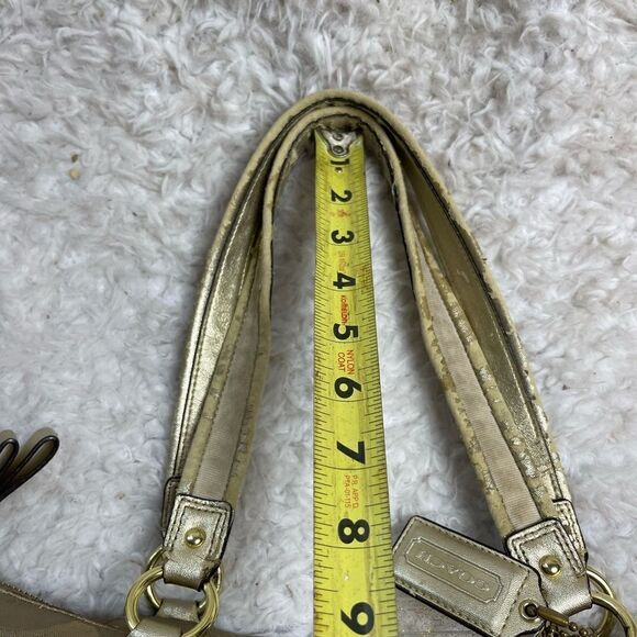 Coach large Tote Bag satin gold Signature F20026 metallic gold trim & Straps. - Picture 8 of 15
